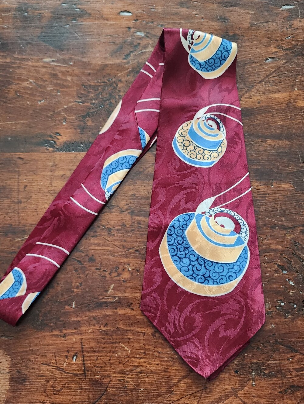 Vintage 1950s Western Floral Wide Swing Necktie 4.5" Rockabilly Blue Red Swirl